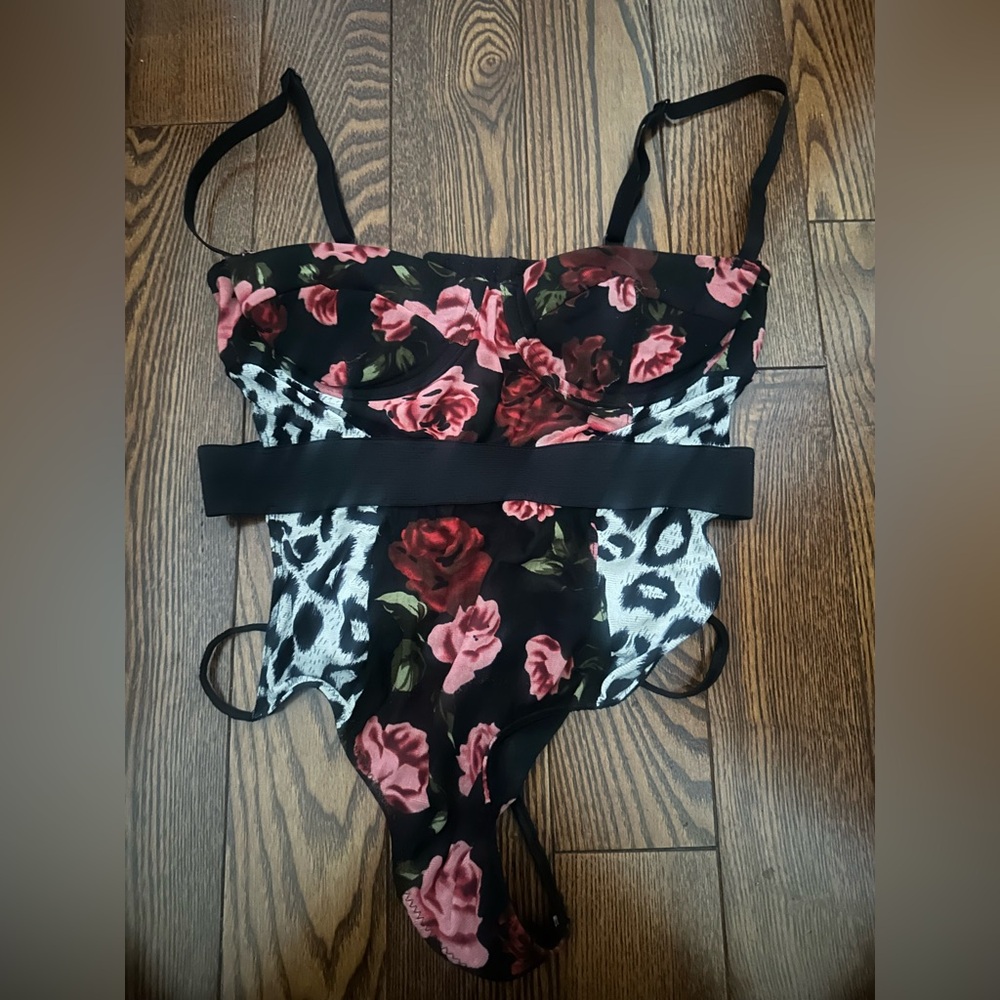 Floral and Leopard Print Women's Bodysuit